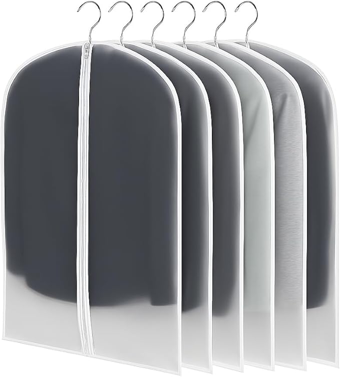CNMTCCO Transparent Dustproof Suit Covers Set of 6, 60 x 100 cm Dustproof Rain Resistant Suitable for Storage and Protection of Dresses Jackets and Evening Shirts