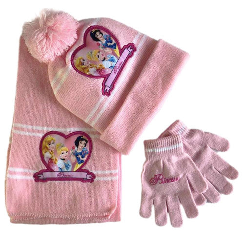 (Princess 1) 3pcs Kids Boys Girls Beanie Hat Scarf Gloves Set Princess Elsa Sofia Minnie Winter Warm Knitted Sets Suitable For 3-8 Years