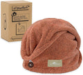 myHomeBody Hair Towel Wrap, Luxury Rapid-Dry Hair-Drying Turban, Ultra Soft and Quick Drying Absorbent Charcoal Fiber, with Coconut Shell Button – Cinnamon