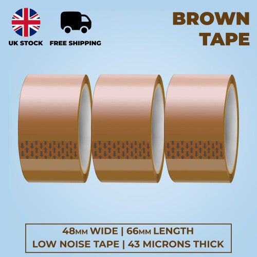 (3 Pack) Strong Packing Tape, Brown Tape for Shipping, Moving Storage Cartons, Boxes 48mm x 66m