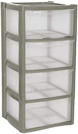 4 Drawer Large Plastic Storage Drawer Tower Perfect for Schools, Offices and Children's Toys Storage Solution (Grey)