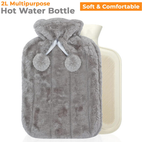 Hot Water Bottle With Fluffy Cover 2 Litre Rubber Bottle Bag - Large