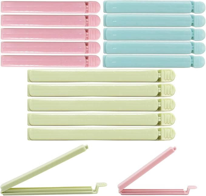 15 Pieces Food Clips, Plastic Food Bag Clips Reusable Bag Clips for Food Storage Colorful Sealing Clips for Snack, Coffee, Home, Kitchen, Travel, Camping (4.7inch, 5.9inch)