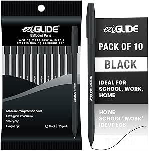 10-Pack Ballpoint Pen Set, Black – Medium Point (1.0mm) for Effortless Writing & Comfortable Grip – Ideal for Adults, Teachers, Home, Office, Exams, School, & Everyday Use