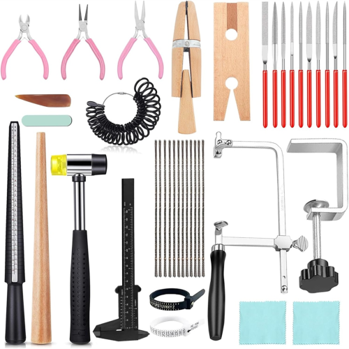 Jewelers Tools Set 27Pcs Ring Making Kit Includes Saw with 144 Blades, Bench Pin Clamp, Wooden Clamp