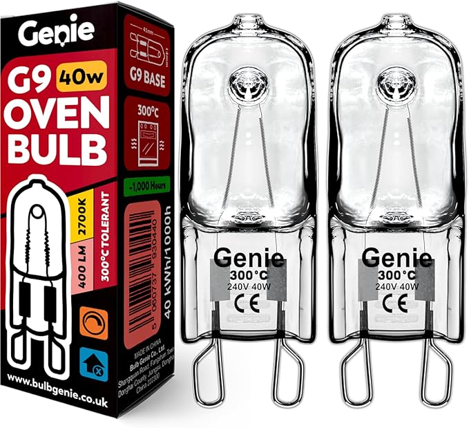 G9 Halogen Oven Bulb 40W 230V (Pack of 2) Oven-Rated 300°C Heat Tolerant Lamps for Philips, Neff, AEG, Smeg, Zanussi & Bosch Ovens (40, Watts)[Energy Class G]
