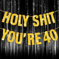 Happy 40th Birthday Banner, 40th Birthday Decorations Banner for Women Men Gold Glitter Banners Holy Shit You're 40 Party Decor Sign Funny Party Supplies