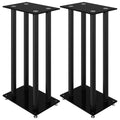 (black) vidaXL Speaker Stands Speaker Floor Stand 2pcs Tempered Glass 4 Pillars Design
