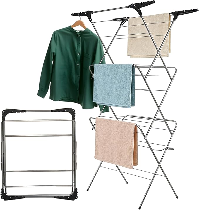 Aspect 3 Tier Folding Clothes Airer 20m Space For Laundry, With Extra Wings Clothes Drying Rack, Indoor & Outdoor Non-Slip Feet & Corner, Foldable Drying Rack, Lightweight, Space Saving Rack