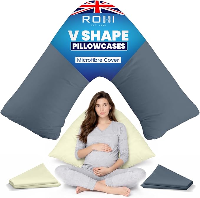 Rohi Assorted V Pillowcases Pack of 2 – Soft & Breathable Microfibre Triangle Pillowcases for Adults, Nursing, Maternity & Pregnancy V Pillows – Anti Allergy & Skin Friendly Assorted Cases, Easy Care