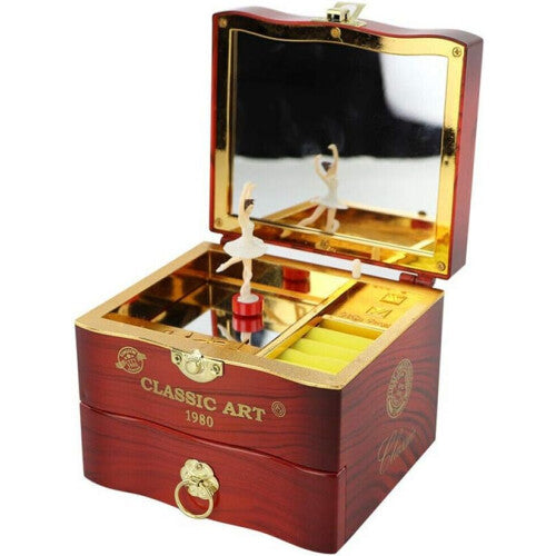 Musical Jewellery Box with Classic Rotating Ballerina Dancer Music Box Necklace Ring Storage Organizer with Mirror
