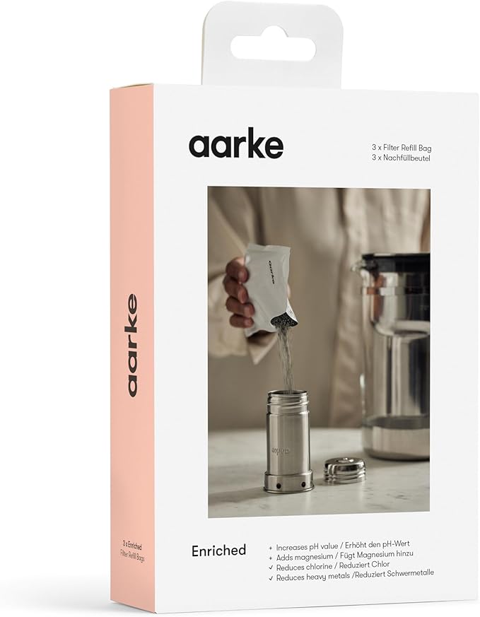 Aarke 3-Pack Enriched Filter Refill Bags – Increases The pH Value, Adds Magnesium, Reduces Unwanted Tastes and Heavy Metals – Filters up to 120 Liters per Bag