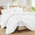 Double Size Duvet Cover Set (White) - 3 Pcs Brushed Microfiber Plain Dyed Quilt Cover - Bedding Set with Button Closure Include 1 Duvet Cover & 2 Pillowcases