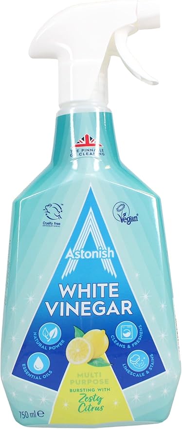 Astonish Multipurpose Cleaning Spray with White Vinegar, Powerful Cleaning for Surfaces, Zesty Lemon Scent, 750ml
