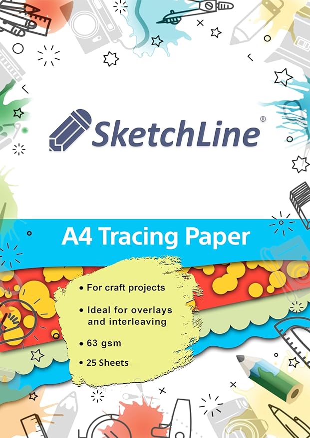 SketchLine Tracing Paper A4 Size 25 Sheets (63gsm) with High Transparency & Optimum Thickness for Drawing, Sketching & Dressmaking