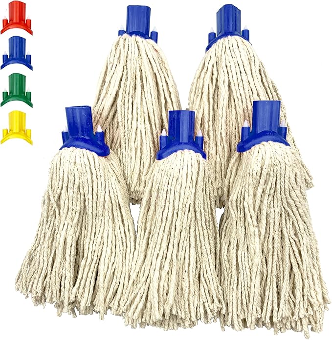 Mop Heads Replacement, Colour Coded Self Threading Socket Cotton Mop Head No.12 PY (Blue, Pack of 5)