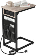 AMHANCIBLE C-Shaped Side Table with Charging Station, 2 USB & AC Outlets, Coffee Bedside Table with Cloth Storage Bag for Small Spaces, Sofa, Living Room, Bedroom, Grey HET04CGY-1