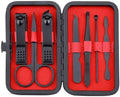 Manicure Set, Portable Nail Clippers & Eyebrow Grooming Kit, Nail Care Tools, Pedicure Tool, Grooming Tools for Travel & Home, Gift for Men, Women, Friends and Parents (7 Pieces) (Black & Red)