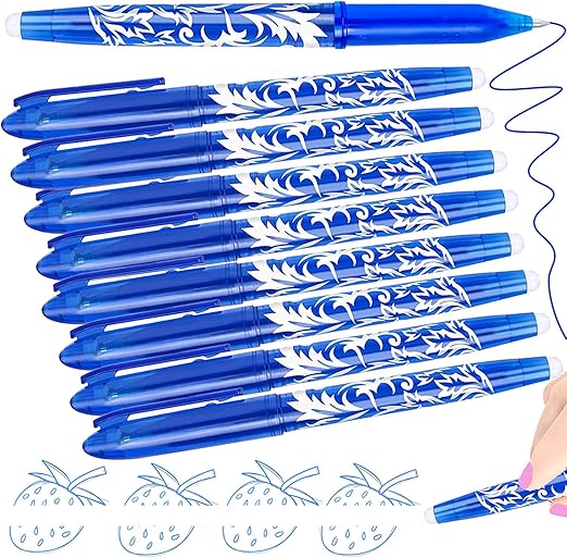 8 Erasable Pens Blue - Rub Out Pens Erasable Gel Pens with Rubbers on the End, Cool Friction Pen with Eraser, Ballpoint Writing Pen that Rub Out, Stationary Office Supplies School Gifts for Teacher