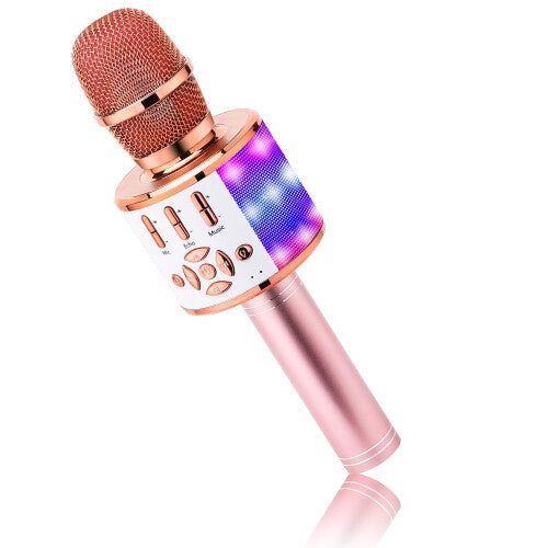 ï¼ˆRose Gold)BONAOK Karaoke Microphone Bluetooth, 4 in 1 Wireless Karaoke Microphones, LED Children's Karaoke Microphone Speaker, Home KTV Ka