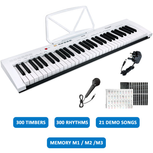 (White) 61 Keys Electric Keyboard Piano Digital Music Instrument includes Microphone