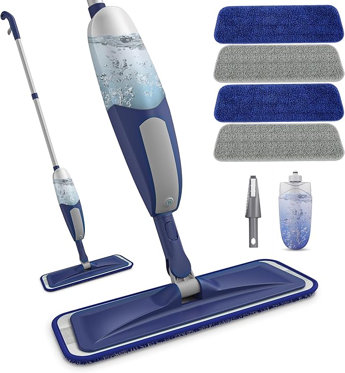 Spray Mops for Cleaning Floors - BPAWA Microfibre Floor Mop with Sprayer Flat Wet Dry Dust Mop with 4 Washable Pads Reusable 550ML Bottle for Hard Wood Laminate Wooden Tile Vinyl Kitchen Bathroom