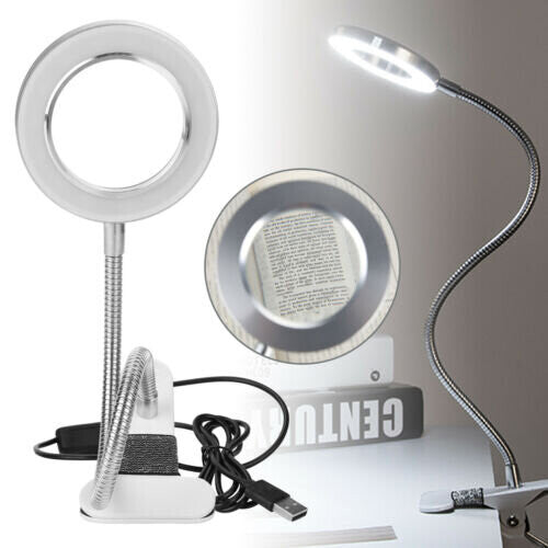 Table Top 8x Magnifying Lamp with USB LED Light for Nail Art, Tattoo & Eyelash Extensions - Adjustable, Clip-On, Foldable