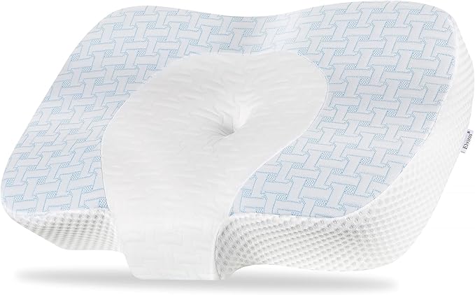 Elviros Cervical Memory Foam Neck Pillow for Side Sleeping, Orthopedic Pillows for Back and Stomach Sleepers, Adjustable Ergonomic Bed Pillow Pain Relief (Blue)