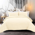 Cream Yellow Seersucker Bedding Set Seersucker Duvet Cover,2 Pillowcases with Zipper Closure,Soft Microfibre,King Size 220×230cm