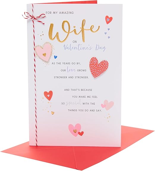 UK Greetings | Valentine's Day Card for Wife | I Love You Presents | Her, Girls, Women | Sentimental Design | With Envelope | 16.5cm x 25.4cm