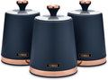 Tower T826131MNB Cavaletto Set of 3 Storage Canisters for Tea/Coffee/Sugar, Steel, Midnight Blue and Rose Gold