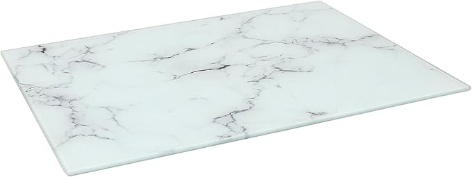 Harbour Housewares Glass Chopping Board - 50x40cm - White Marble Pattern - Large Dining Place Mats Cutting Mat Worktop Saver for Kitchen Cooking, Baking, Vegetable Preparation