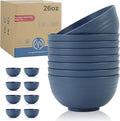 Wrova Plastic Bowl Sets 8 PCS Unbreakable Cereal Bowls 26 OZ, Microwave and Dishwasher Safe Bowls Kitchen Bowl Suitable for Cereal, Salad and Ramen - Blue