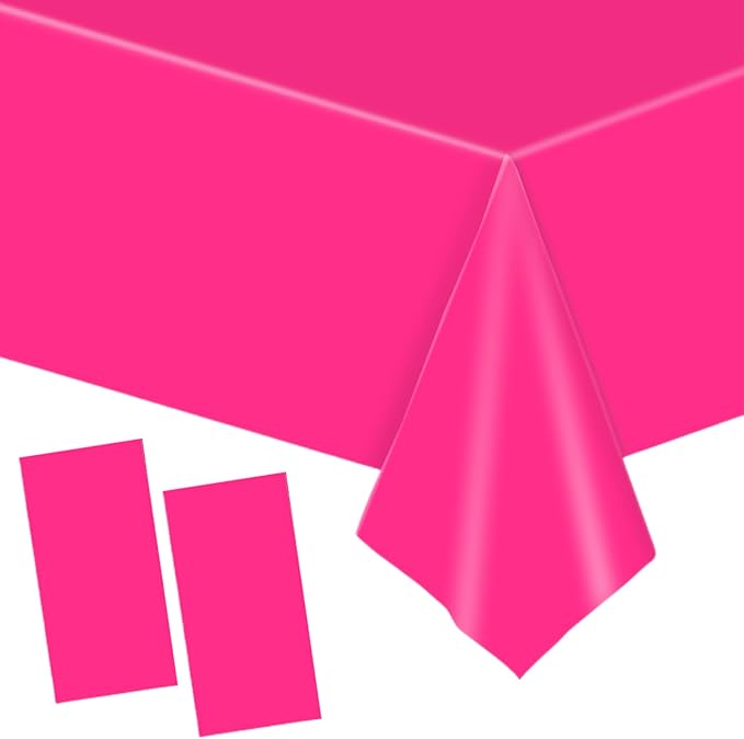 YAAVAAW 137x274cm Hot Pink Plastic Table Cloth Table Cover,2pcs Hot Pink Party Table Cloths Tablecover Table DecorationsTablecloth Party for Picnic,Dining,Wedding,Girls Birthday Tablecloths
