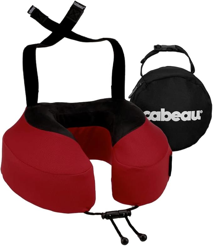Cabeau Evolution S3 Travel Pillow – Straps to Airplane Seat – Ensures Your Head Won’t Fall Forward – Relax with Plush Memory Foam – Quick-Dry Fabric Keeps You Cool and Dry (Cardinal)…