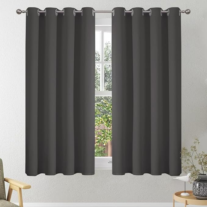 Dark Gray Eyelet Curtains 54 Inch Long, Noise Reducing Home Decoration Room Darkening Blackout Drapes for Living Room, W46 x L54(117cm x 137cm), 2 Panels Dark Grey
