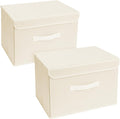 Wardrobe Storage Boxes with Lids Foldable - 2 Pack Large Storage Bin with Handle, Fabric Closet Organisers Basket for Living Room, Shelf, Bedroom (Beige)