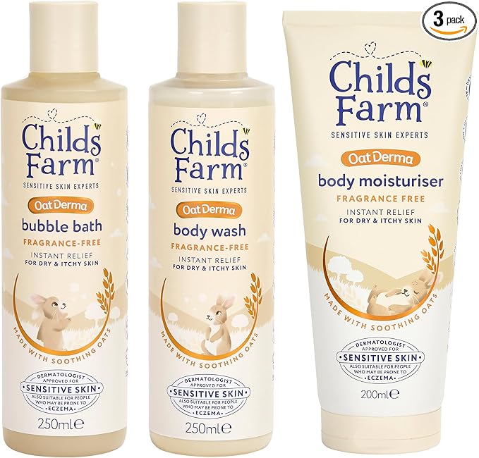 Childs Farm OatDerma Regime Bundle | Baby Bubble Bath (250ml), Body Wash (250ml) and Body Moisturiser (200ml) | Suitable for Newborns, Kids and Adults with Sensitive, Dry, Itchy & Eczema-Prone Skin