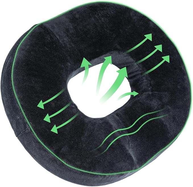 Donut Cushion for Tailbone Pain Relief – Orthopedic Memory Foam Coccyx Cushion for Sciatica, Hemorrhoids & Back Pain– Pressure Relief Seat for Office, Car, Wheelchair & Long Travel Use