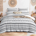 King Size Duvet Cover Sets - Kingsize Bedding Set with Pillowcases, Ultrasoft Microfiber Luxury Non Iron Quilt Cover Bohemian with Zipper Closure, Boho White 230x220cm