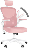 naspaluro Office Desk Chair with Flip-Up Armrest High Back Ergonomic Computer Chair with Adjustable Headrest and Lumbar Support Executive Swivel Chair for Home and Office - Pink