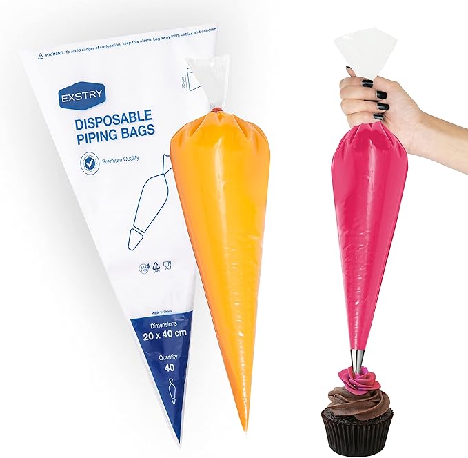 EXSTRY Large Piping Bags Disposable - 16 Inch Pack of 40 Thick, Tear-Proof Icing Bags for Frosting, Dessert & Cake Decoration – Easy to Grip – Perfect for Professional & Novice Bakers - Clear