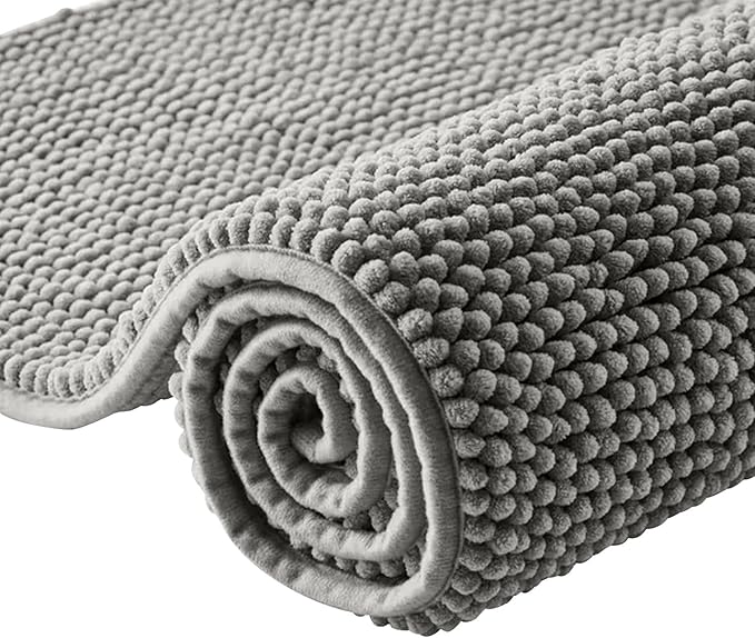 Moonlight Bedding Dark Grey Bath Mat Non Slip Anti Mould - Chenille Shower Mat 40 x 60 cm Super Absorbent Bathroom Mat Machine Washable Extra Soft Fluffy Bathmat