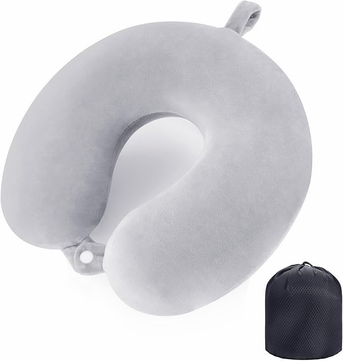 Travel Pillow Neck Pillow Memory Foam Travel Pillows Head Support Cushion for Airplane Train Car Office Travel Essential Flight Pillows for a Long Hauls Sleeping Rest (Grey)