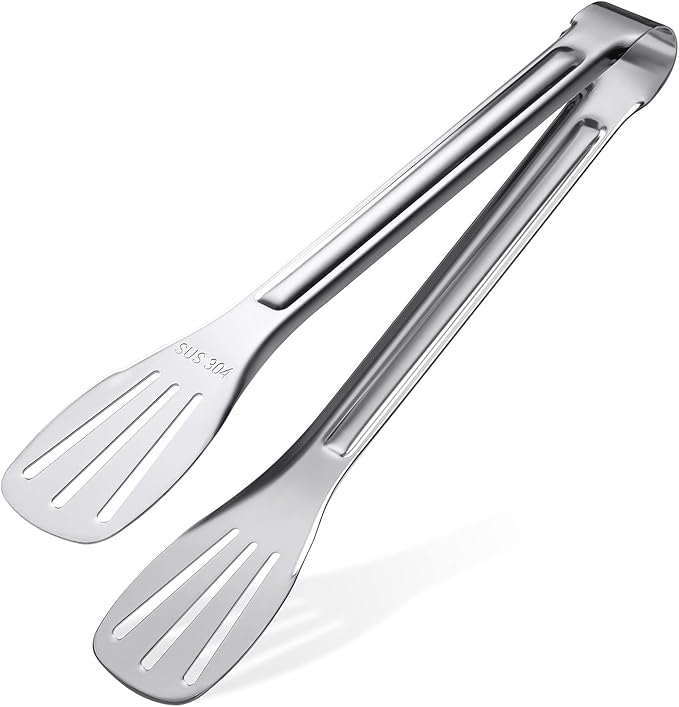Kitchen Tongs(9'')-304 Easy to Clean-Food Safe Stainless Steel Cooking Tongs,Salad,BBQ,Serving,Frying Tongs Utensils,Kitchen Gift etc,Easy Grip Best Sturdy Tongs,Non Stick.