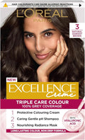 L'Oréal Paris Excellence Crème Permanent Hair Dye, Radiant At-Home Hair Colour with up to 100% Grey Coverage, Pro-Keratin, Up to 8 Weeks of Colour, Colour: 3 Natural Darkest Brown