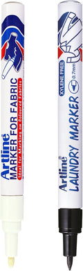 Artline Fabric Pens for Clothes – Black Laundry Marker Pen & White Marker for Dark Materials – Quick-Dry Ink – 0.7mm & 1.2mm Bullet Tips – Ideal for Labelling & Design – Genuine Fabric Markers