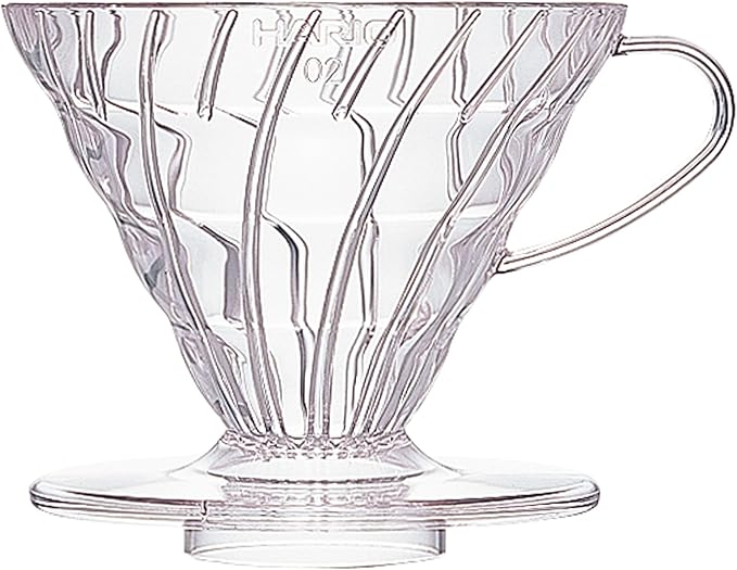 HARIO V60 Plastic V-Shaped Cone Coffee Dripper with Heat Retention, 400 milliliters,Transparent, Size 02, Acrylonitrile-styrene Resin Polypropylene, 2
