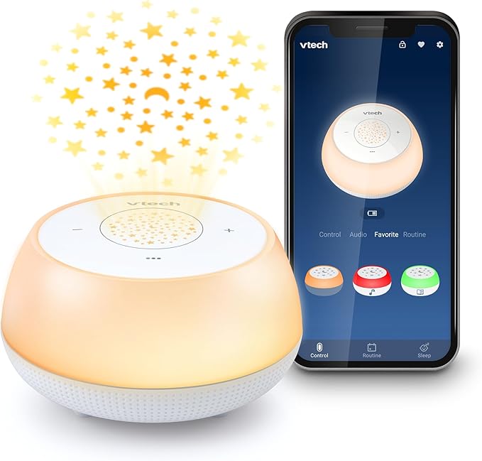 VTech BC8213 V-Hush Junior Sleep Training Soother with 40 Stories/Songs/Sounds & Record Your own Voice. Portable Bluetooth HD Speaker, 250+ Multi-Colour Night Light, Ceiling Projector