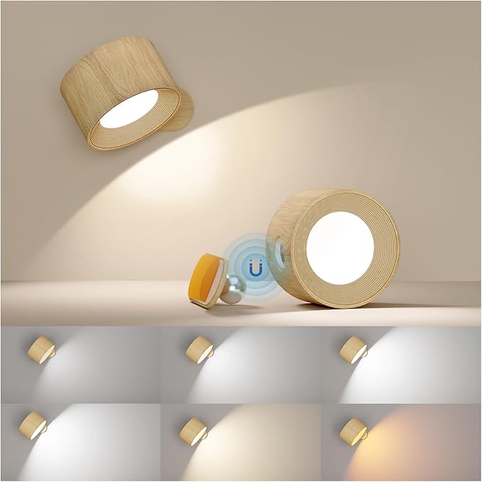 Battery Operated Wall Light, LED Wall Lamp with 360°Adjustable Lighting Indoor Wall Light with 3 Color Modes 3 Brightness Levels Touch Control, Wall Mounted Lamp for Bedroom Reading Bedside-1Pack[Energy Class G]